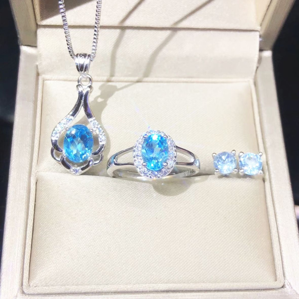 Beautiful Woman Gemstone Necklace Stud Earrings Rings Jewelry Set Natural Topaz Crystal Pendant Necklace Party Wedding Jewelry, Blue
Beautiful Woman Gemstone Necklace Stud Earrings Rings Jewelry Set Natural Topaz Crystal Pendant Necklace Party Wedding Jewelry, Blue