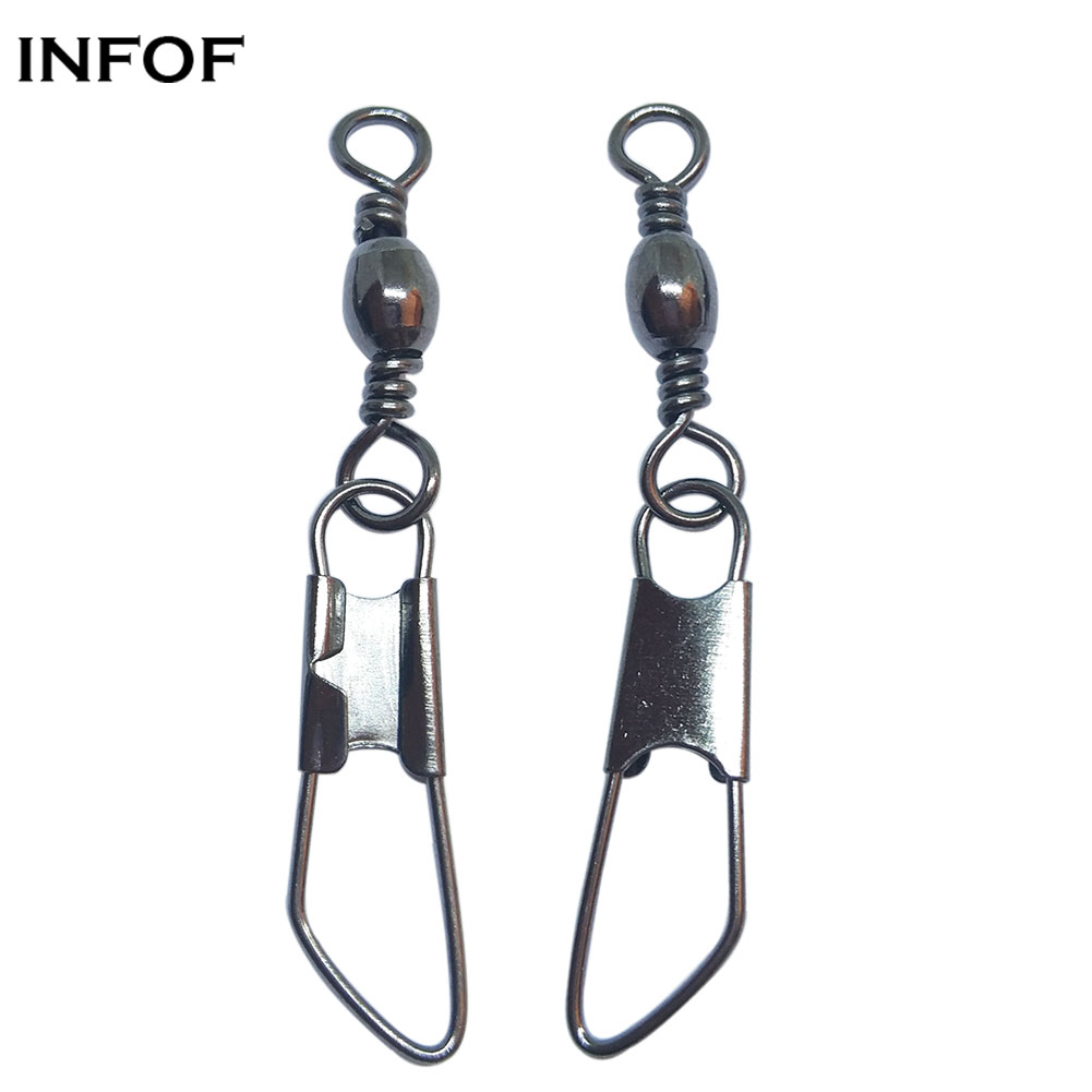 INFOF Brand 500pcs/lot Fishing Barrel Swivel with Safety Snap Fishing Swivel Fish Connector Whole Fish Tool Size 1# to 16# Wholesale