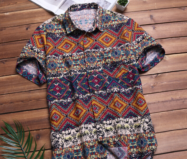 Mens Beach Hawaiian Shirt Tropical Summer Short Sleeve Shirt Men Clothing Casual Loose Cotton Button Down Shirts