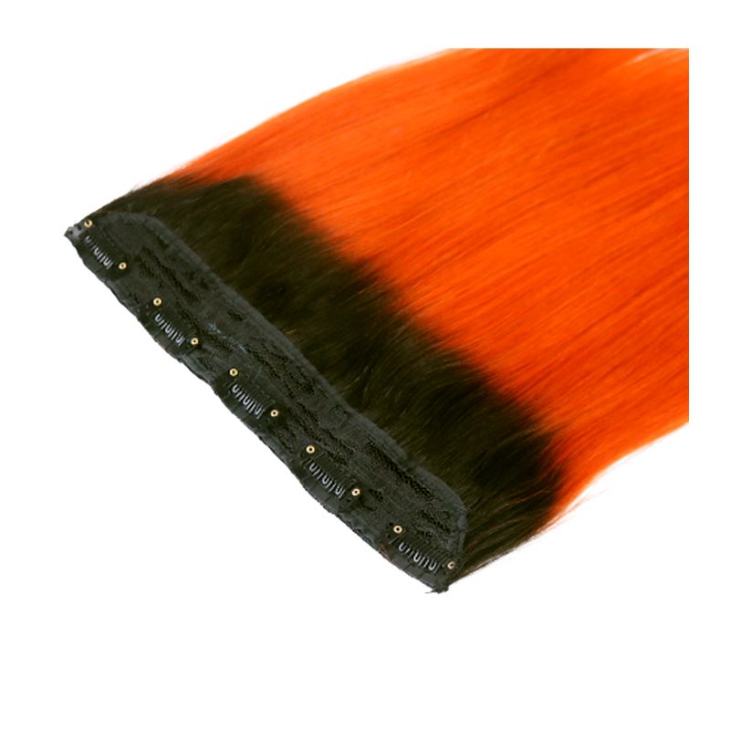 Hot Selling Wholesale 1B/orange Straight One Piece Clip In Human Hair Extensions 5Clips With Lace Remy Human Hair