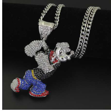 Bling Bling Iced Out Large Size Cartoon Movie Crystal pendant Hip hop Necklace 30inch stainless steel cuban chain N634B