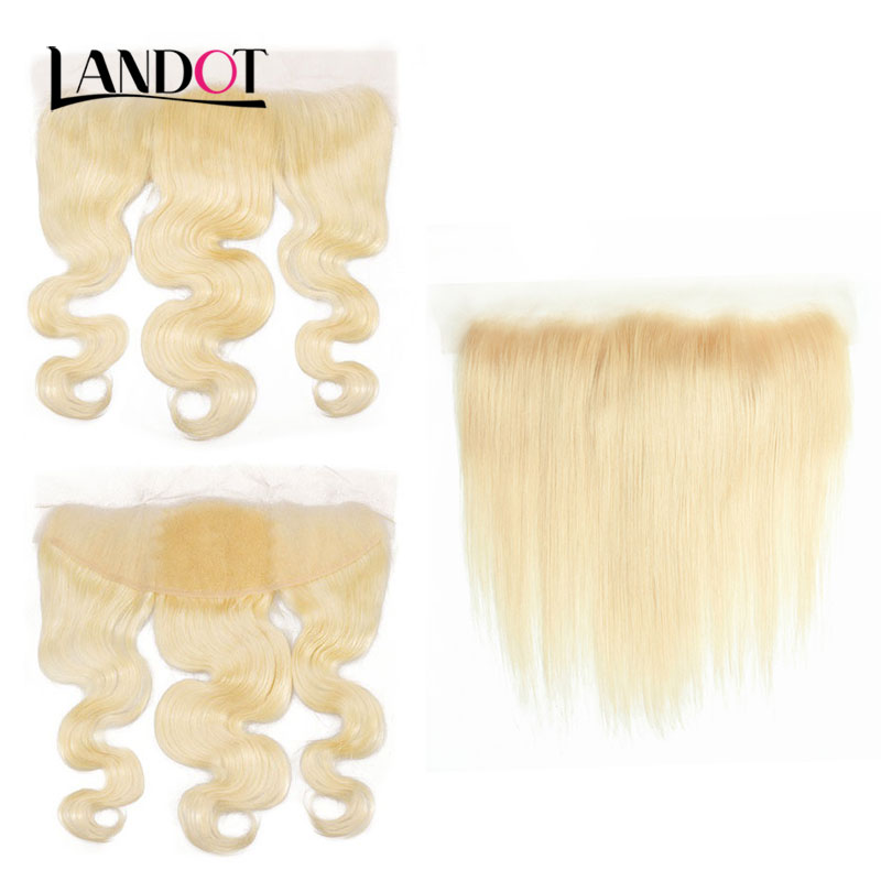 9A Bleach Blonde Color 613 Lace Frontal Closure Ear to Ear 13x4 Size Brazilian Peruvian Malaysian Indian Straight Virgin Human Hair Frontals