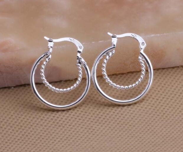 mix 12 style 12pairs/lot Mark 925 plating 925 sterling silver Double circle Ear hoop earrings fashion gifts hyperbole big Ear ring