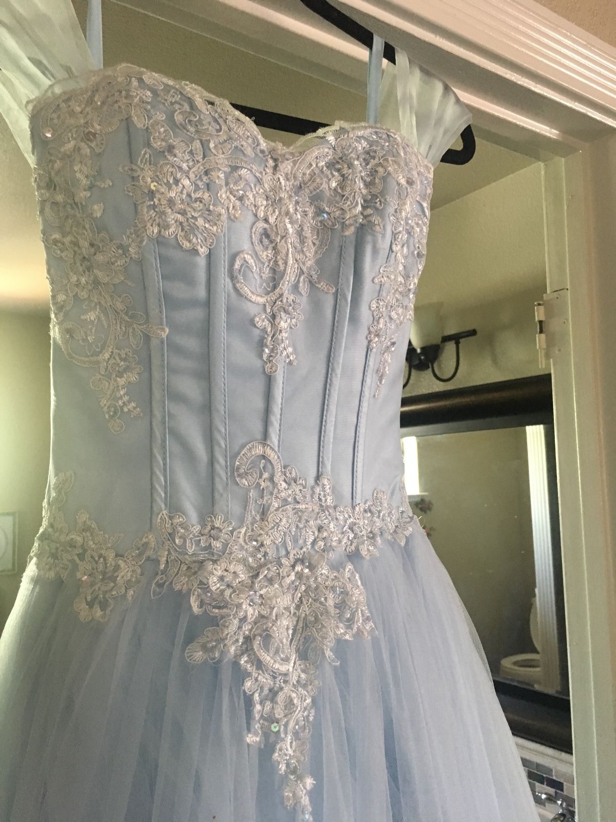 2020 New Lace Baby Blue Ball Gown Quinceanera Dresses Crystals For 15 Years Sweet 16 Plus Size Pageant Prom Party Gown QC1047
