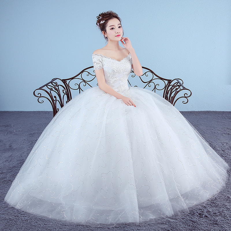 New Boat Neck Embroidered Wedding Dress 2018 Organza And Tulle Lace Up Ball White Princess Cheap Bridal Gowns Vestido De Noiva