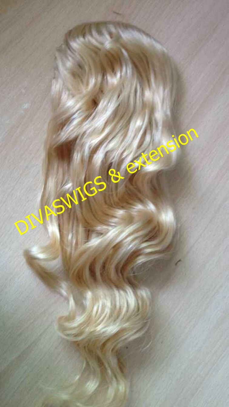 White blonde Fuffy wavy ponytail hairpiece color 613 ,Raw virgin hair blond wavy ponytail hair extension 120g 140g