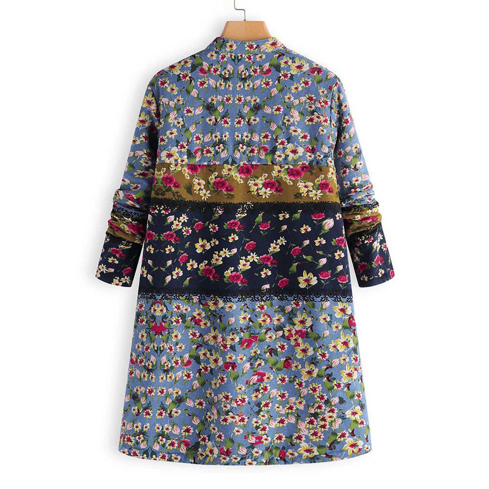ISHOWTIENDA New Winter Warm Outwear Button Ral Print Pocket Vintage Oversize Manteau Femme Hiver Coat Women B3