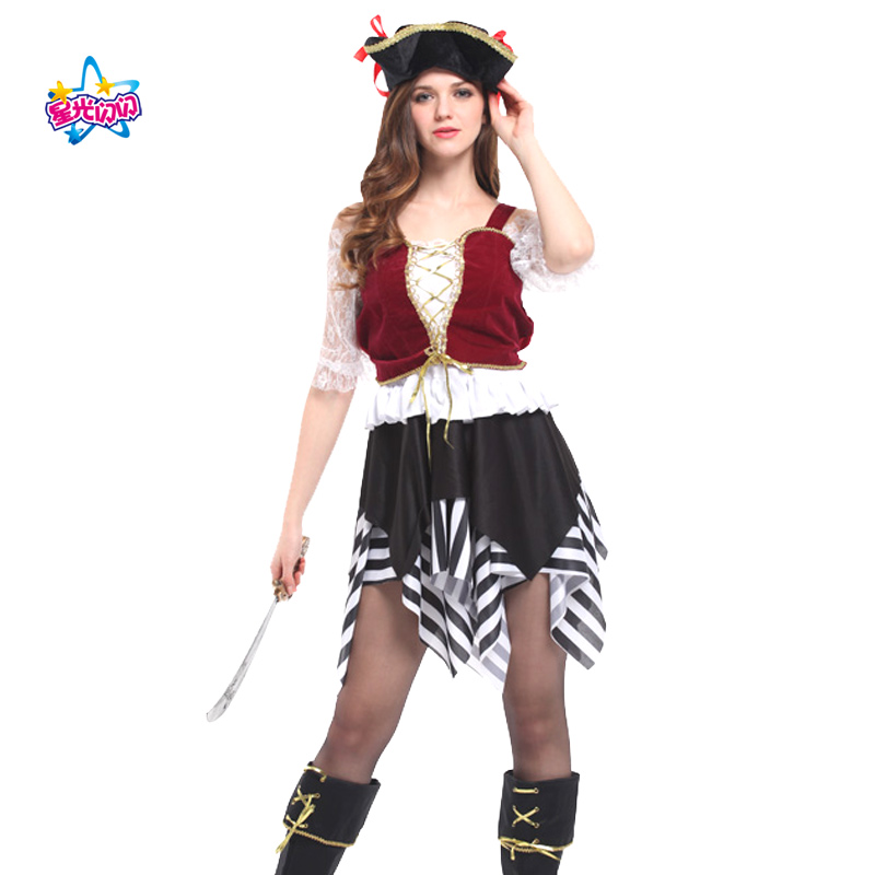 NoEnName Free shipping Holiday/Party Pirate Cosplay Costume Caribbean Pirates Adult Women's Halloween Party Supplies