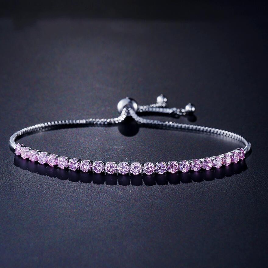 New Brand Simple Fashion Jewelry Hot Sale 18K White Gold Filled Multi Gemstones CZ Diamond Pulling Adjustable Lucky Bracelet For Women Gift