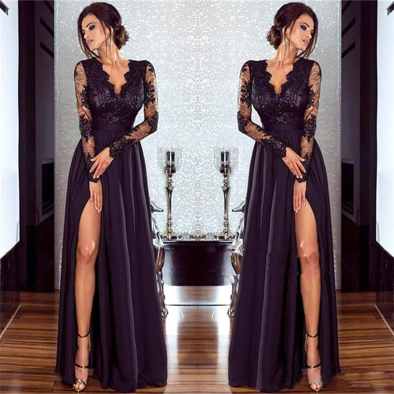 Sexy Black Long Sleeve Prom Dresses Lace Arabic Evening Dresses 2020 V-Neck Chiffon Vestidos De Festa Party Dress Split Formal Pageant Gowns, Purple
Sexy Black Long Sleeve Prom Dresses Lace Arabic Evening Dresses 2020 V-Neck Chiffon Vestidos De Festa Party Dress Split Formal Pageant Gowns, Purple