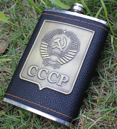 PU Stainless Steel Hip Flask Portable Outdoor Luxurious Flagon Liquid Bottle 8oz with Retailed Box Gift