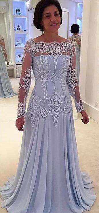 Exquisite 2017 Popular Lilac Chiffon Mother Of The Bride Dresses Elegant Illusion Long Sleeve Embroidery Beads Mother Formal Gown EN12275