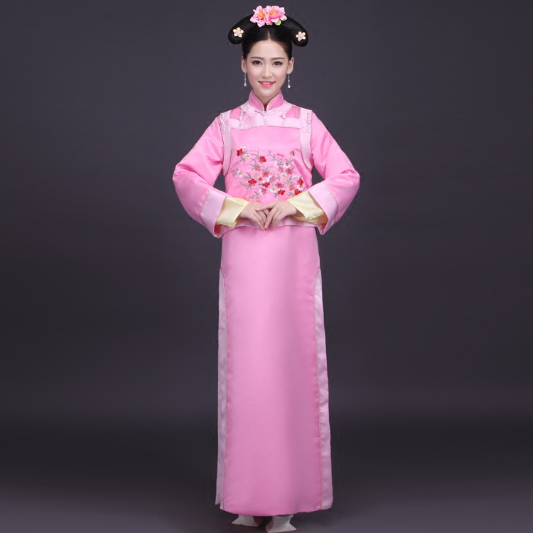 New blue and pink the Qing dynasty princess dress Chinese ancient manchu gown elegant female ethnic clothing