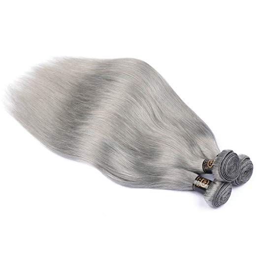 Free shipping Brazilian Body Wave Straight Weaves Grey Color Double Wefts 100g/pc Can be Dyed Human Remy Hair Extensions