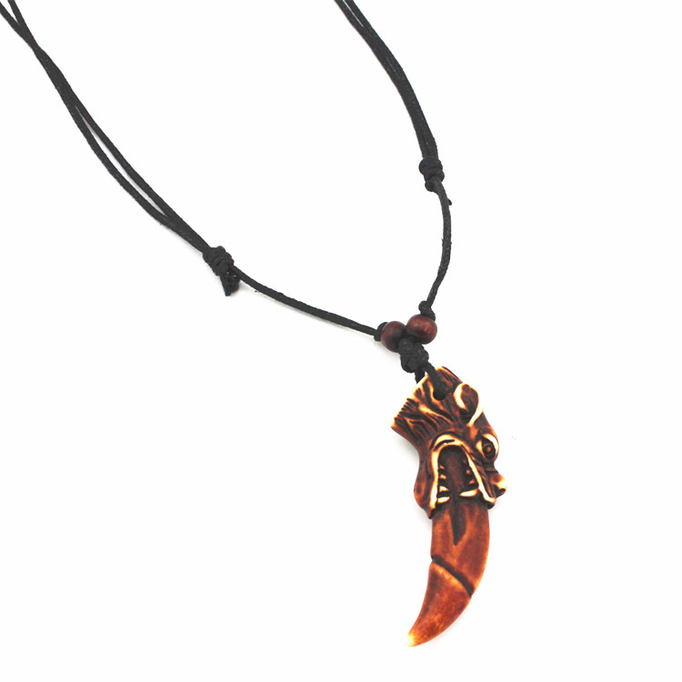Fashion Jewelry Wholesale 12PCS/LOT Mixed Cool Imitation Bone Carved Dragon Totem /Wolf Tooth Pendant Necklace Amulets Drop Shipping