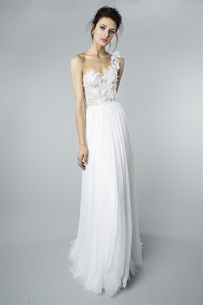 2018 Mira Zwillinger Boho Wedding Dresses 3D Floral Applique One Shoulder A Line Beach Bridal Dress Floor Length Cheap Wedding Gown Plus