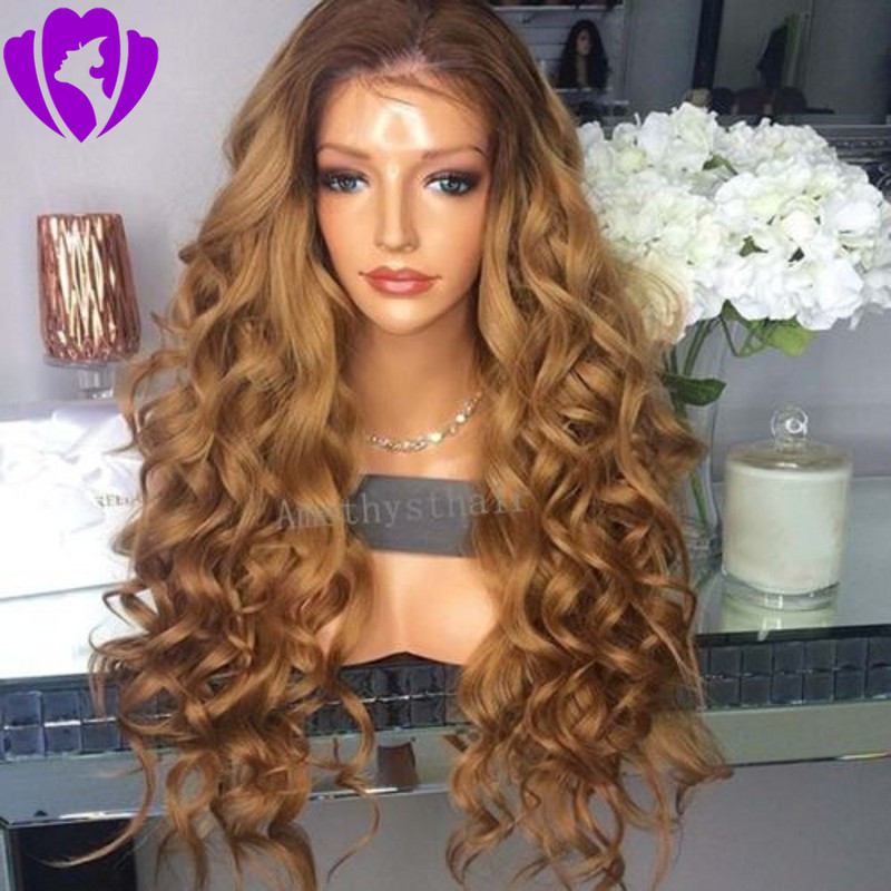 Fashion 30inches long curly Lace Front Ombre Blonde Wig brazilian hair lace front synthetic Wigs For Black Women