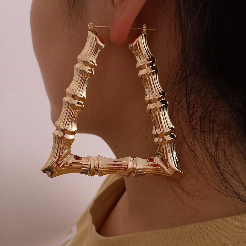 SOHOT New Ethnic Style Geometric Hoop Earrings Gold Silver Color Alloy Tone Bamboo Punk Women Big Hollow Creole Women Bijoux