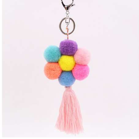 1pc Colorful Flower POM POM Tassel Keychain Pompons Bag Accessories Keychain Key Ring Pendant Jewelry