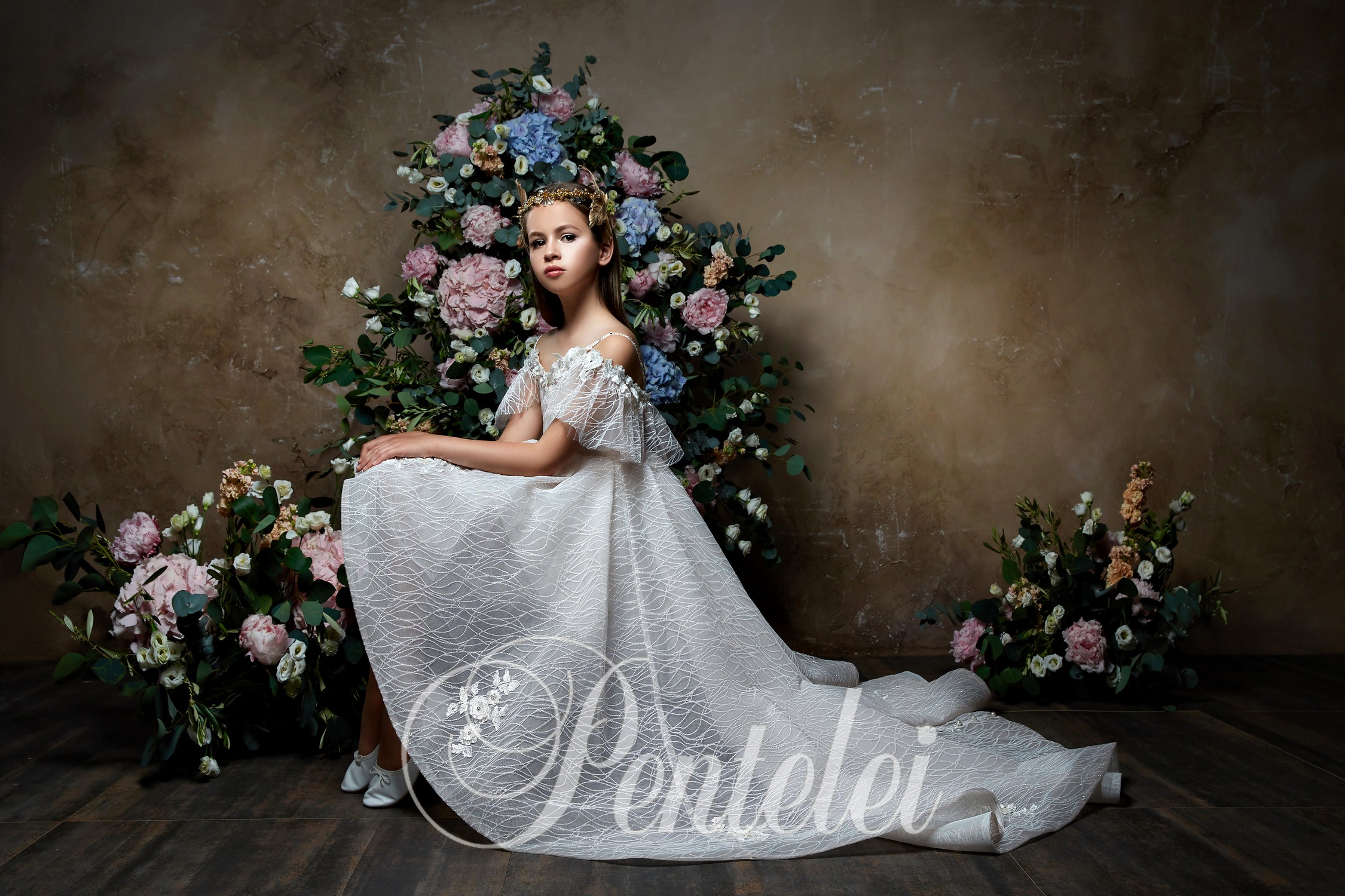 Pentelei 2019 Flower Girl Dresses For Wedding Off The Shoulder 3D Floral Appliques Beaded Pearls High Low Girls Pageant Dress Custom Made