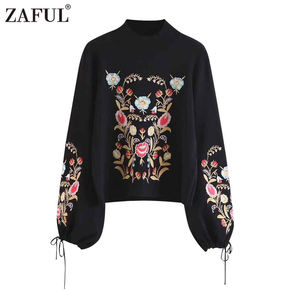 ZAFUL Autumn Winter Turtleneck Women Floral Embroidery Knit Sweater Lantern Sleeve Black Knitwear Pullovers Jumpers pull femme
ZAFUL Autumn Winter Turtleneck Women Floral Embroidery Knit Sweater Lantern Sleeve Black Knitwear Pullovers Jumpers pull femme