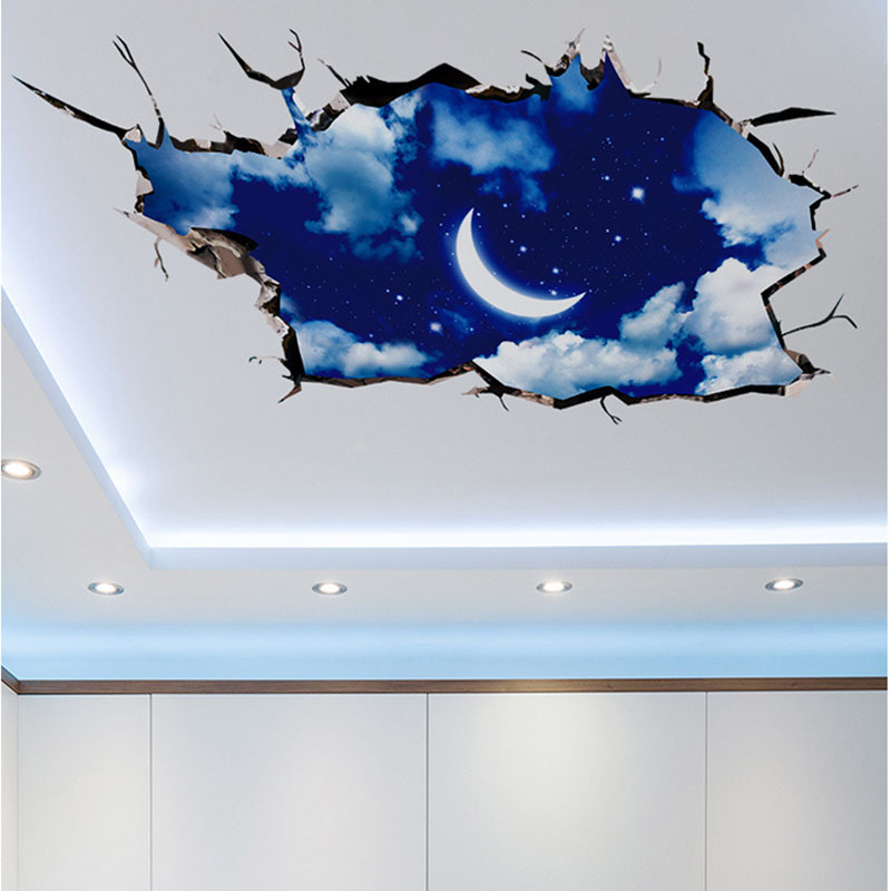 Creative 3D Universe Galaxy Wall Stickers For Ceiling Roof Self-adhesive Mural Decoration Personality Waterproof Floor Sticker