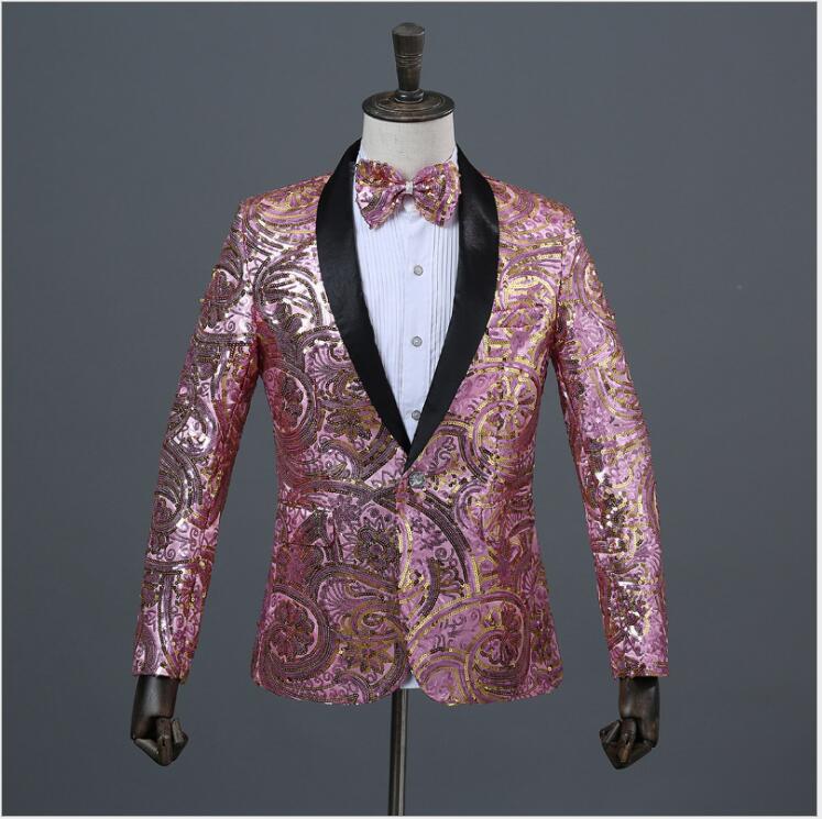 Fancy Sequins Men Suits Black Shawl Lapel Blazers Nightclub Singer Host Using Bling Bling Suits Jackets With One Button For Sale