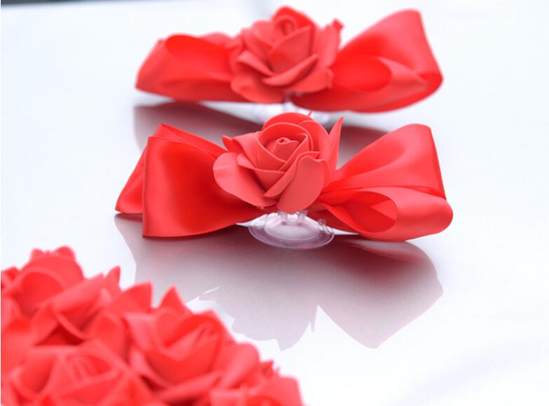 Wedding Car Decoration Flower Set PE Artificial Rose Door Handles and Rearview Mirror Decorate Heart-shaped Wedding Car Decoration