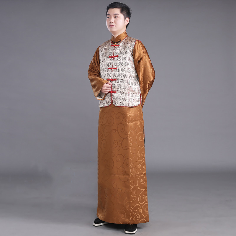 New film and television performance wear Chinese ancient costume male the Qing dynasty Robe Traditional male cheongsam ethnic clothing