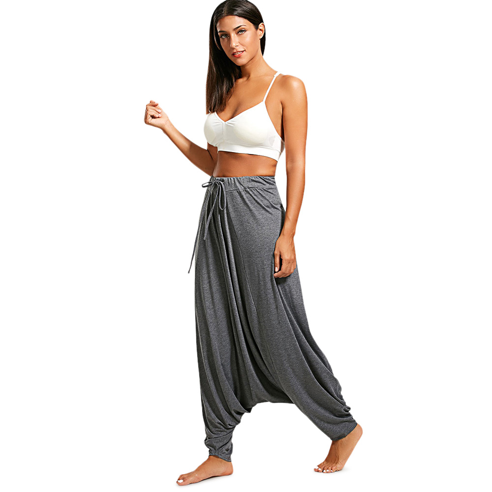 AZULINA Elastic Waist Loose Solid Color Casual Women Drop-Crotch Pants Women Clothing Fall Spring Trousers Pants Ladies Bottoms