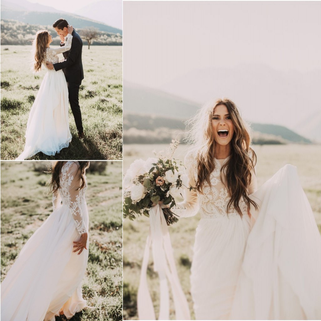 2022 Bohemian Country Wedding Dresses Long Sleeves Boho Bridal Gowns Court Train Chiffon Long Lace Beach Vestido De Novia Custom Made
