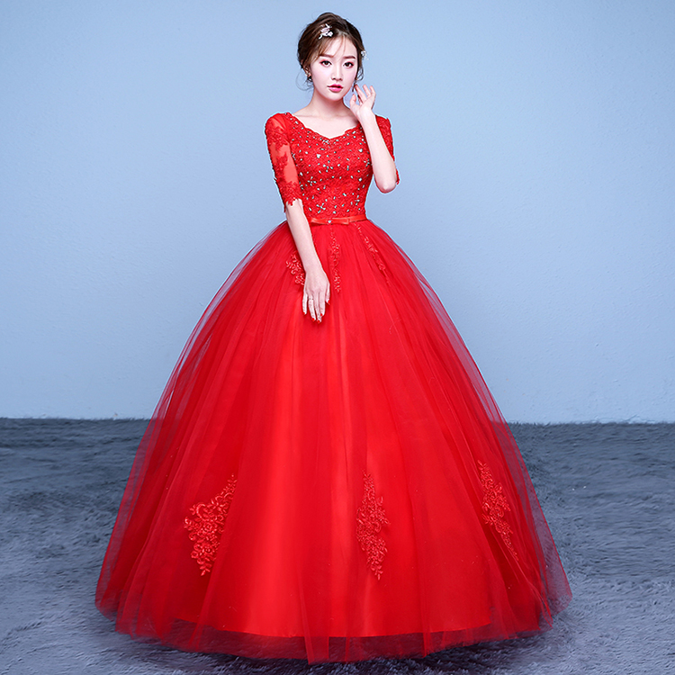 2018 Appliques Wedding Dresses Hot Sale Elegant Princess Adjust Lace Three Quarter Sleeve Bridal Gowns Vestidos De Noiva