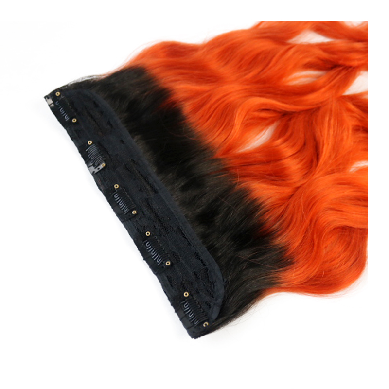 Hot Selling Wholesale 1B/orange Body Wave One Piece Clip In Human Hair Extensions 5Clips With Lace Remy Human Hair