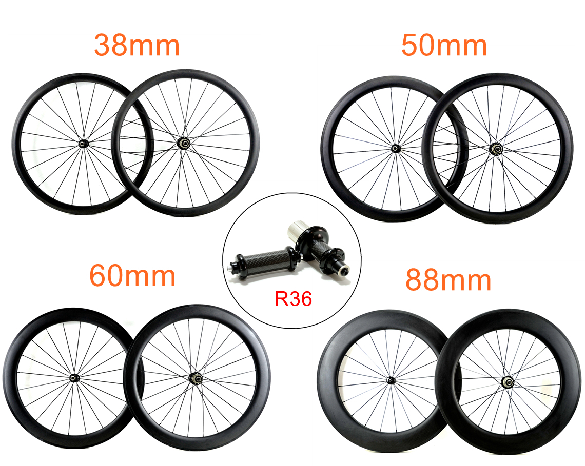 700C Road Bicycle carbon wheels 25mm width 38/50/60/88mm depth clincher/tubular carbon wheelset with powerwayR36 hubs ,UD/3k matte finish
700C Road Bicycle carbon wheels 25mm width 38/50/60/88mm depth clincher/tubular carbon wheelset with powerwayR36 hubs ,UD/3k matte finish