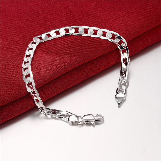6M flattened side chain - male money silver plated bracelet SPB245; New arrival men and women 925 silver bracelet Link, Chain