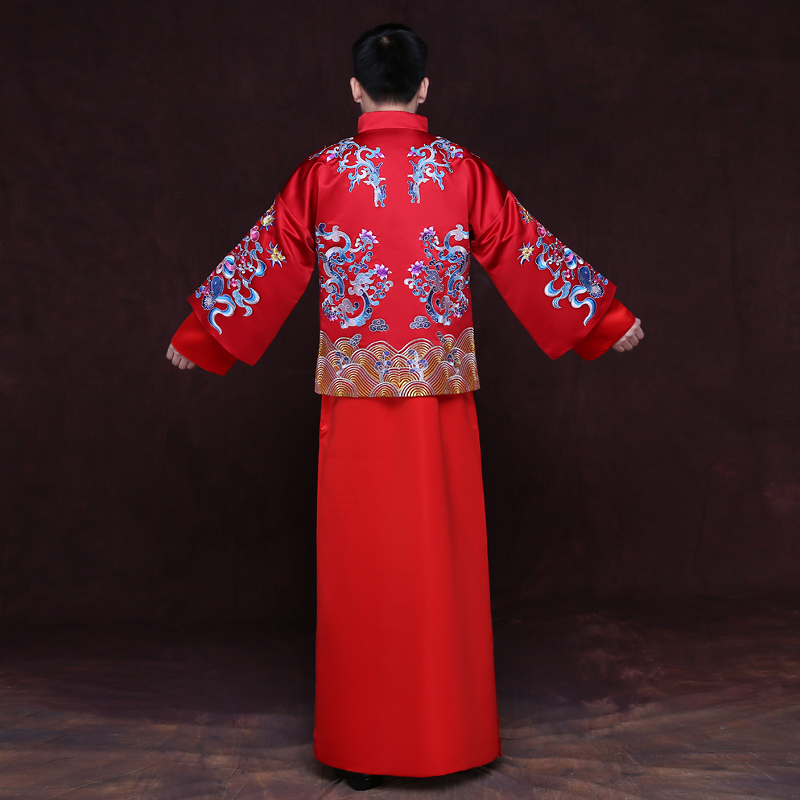 Chinese Traditional Wedding Groom gown robe Suzhou embroidery men clothing Groom wedding Outfit Ethnic clothes Red Beige Blue