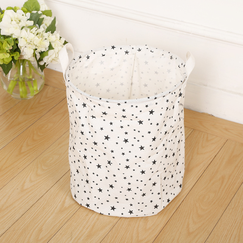 Brief Dirty Clothes Basket Waterproof Folding Laundry Basket Cotton Toys for Kids Room Star Dot Print Storage Bucket