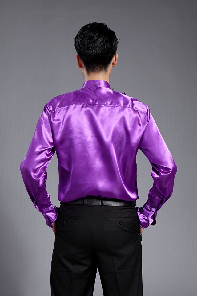 Dance Performance Chorus Costume Lace Shirt Deep Purple Light Yellow White Gloss Face Mens Shirt