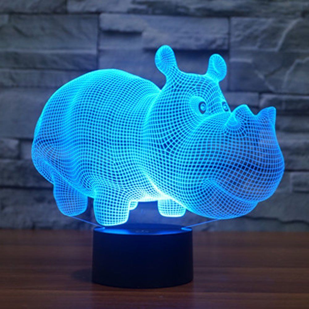 Animal Rhinoceros 3D LED Night Light 7 Color Change Table Desk Lamp Kids Gift #R42