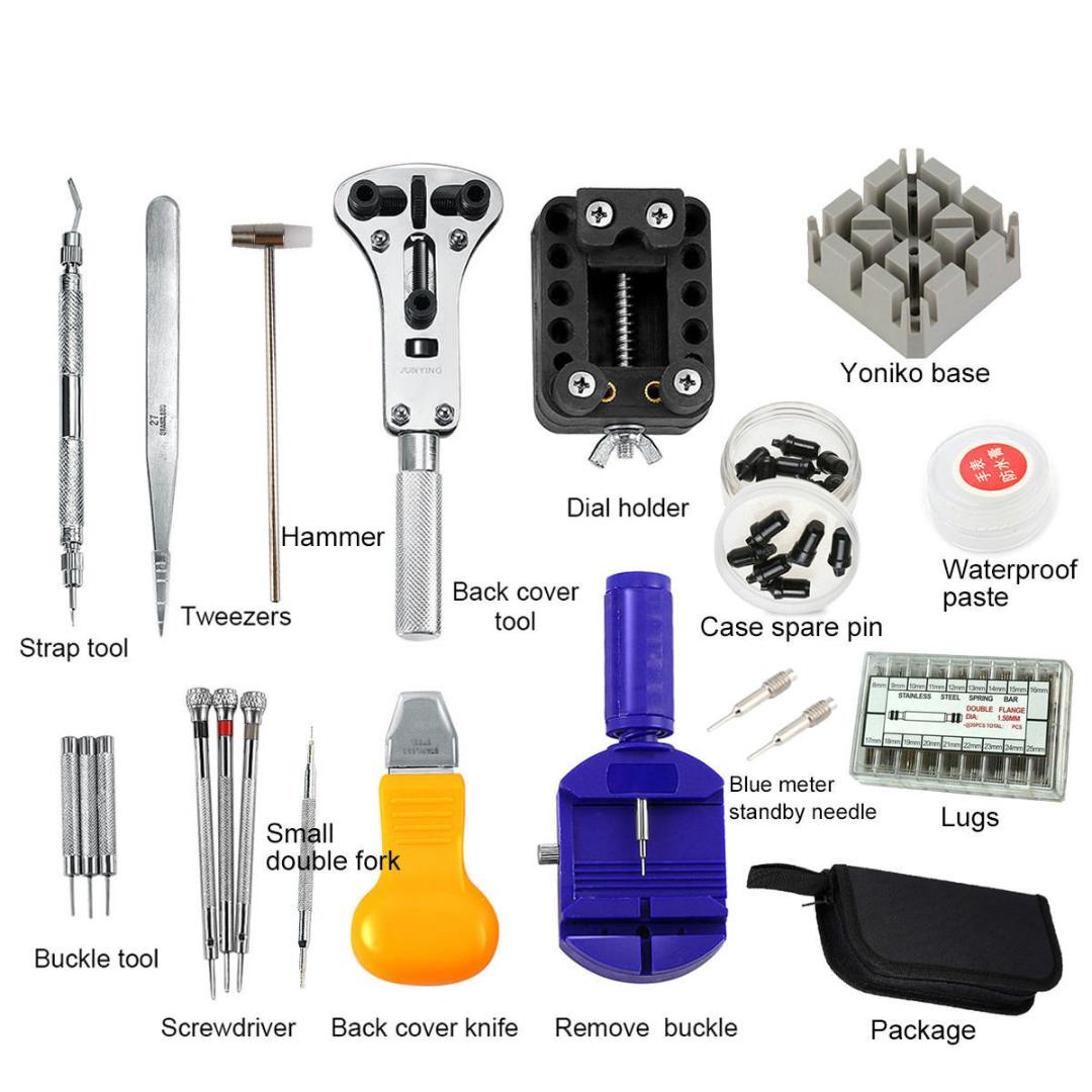 380Pcs Watch Repair Tool Kit Watchmaker Back Case Opener Remover Spring Pin Bars