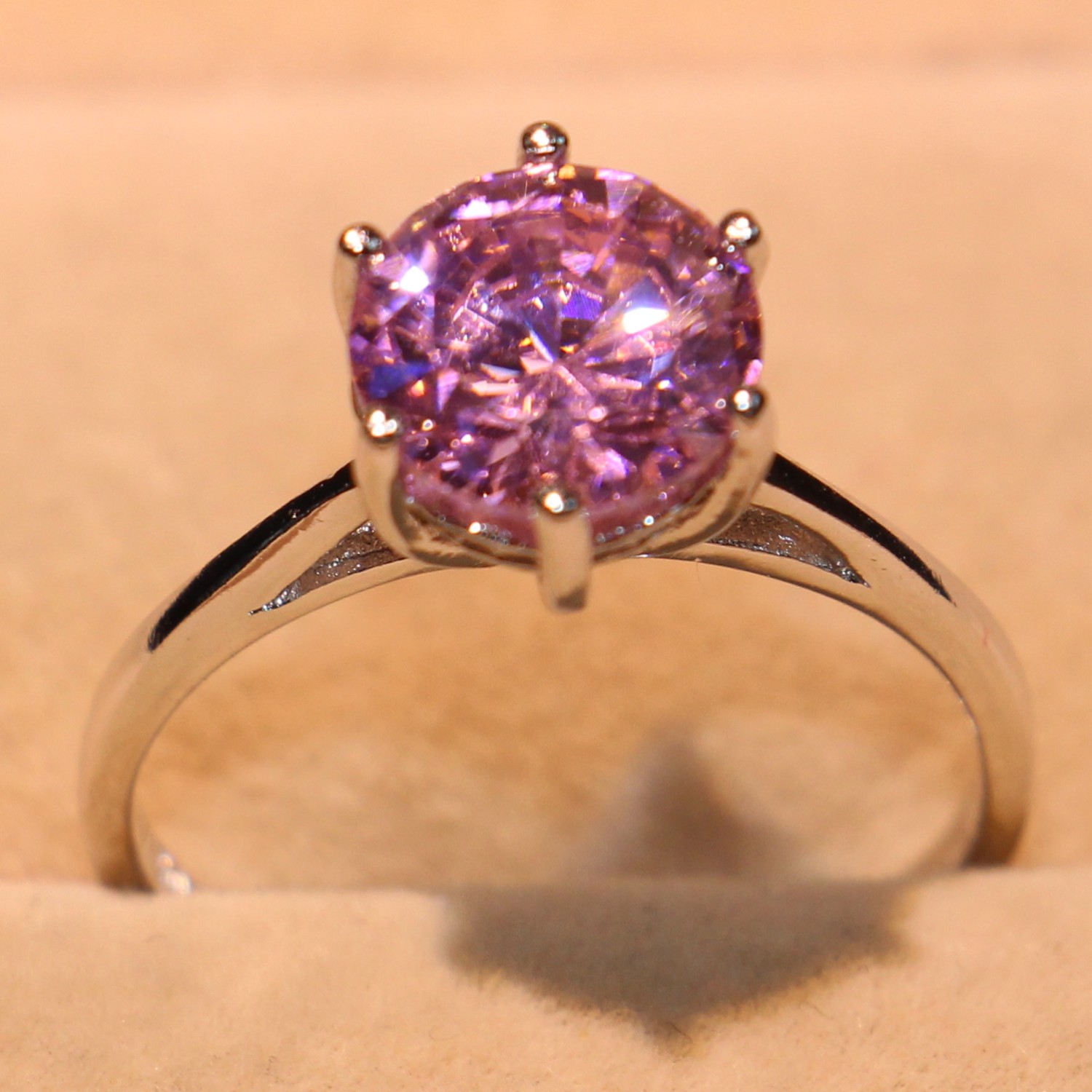 Size 5-10 Luxury Jewelry Solitaire 100% Real 925 Sterling Silver Round Cut Pink Sapphire CZ Diamond Gemstones Women Wedding Crown Ring