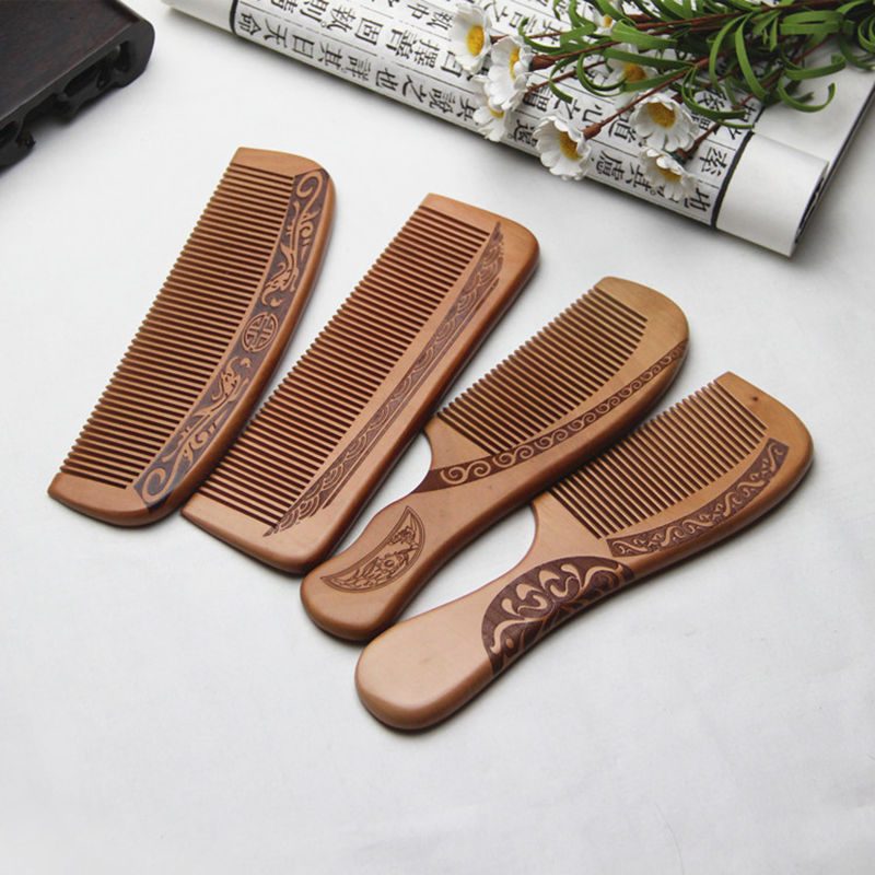 Natural Peach Wood Comb Popular Natural Health Care Hair Comb Hairbrush With Handle Massager fast shipping F1203