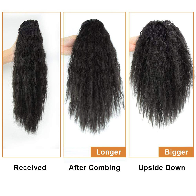 Evermagic hair claw ponytail clip in hair extensions long yaki curly 100% human hairpiece 70-120g with jaw clip color 1B#