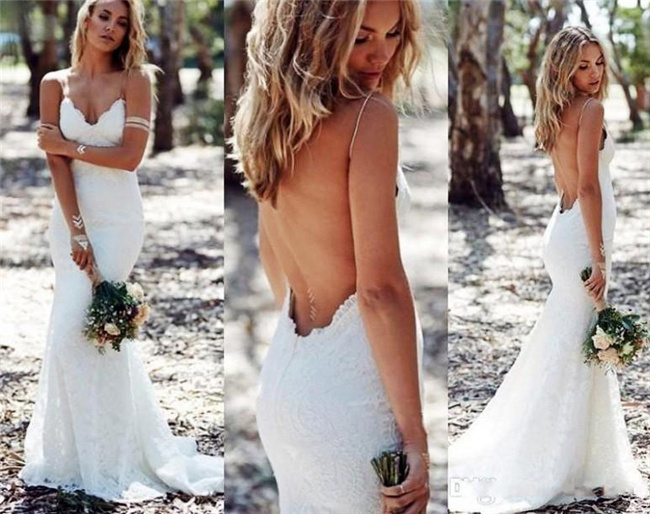 Full Lace Backless Wedding Dresses Mermaid Spaghetti Strap Sexy Beach Wedding Dress Cheap Sweep Low Back BOHO White Bridal Dress
Full Lace Backless Wedding Dresses Mermaid Spaghetti Strap Sexy Beach Wedding Dress Cheap Sweep Low Back BOHO White Bridal Dress