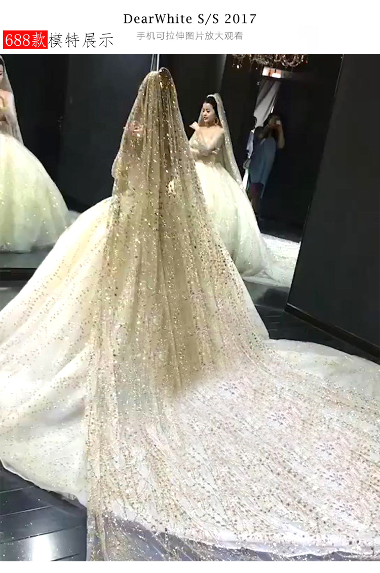 Luxury Wedding Veils Bling Beaded 3.5 M Long 3M Width Champagne Gold Bridal Veil One Layer Wedding Veils