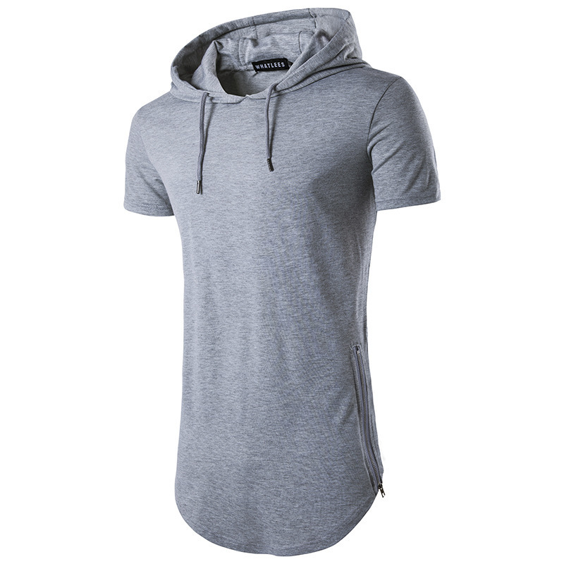 2018 Summer New Fashion Men's Hoodied Zipper O-neck Short Sleeve T-shirt Long Style Hip Hop 8 Colors Men's Solid Tops T Shirt
