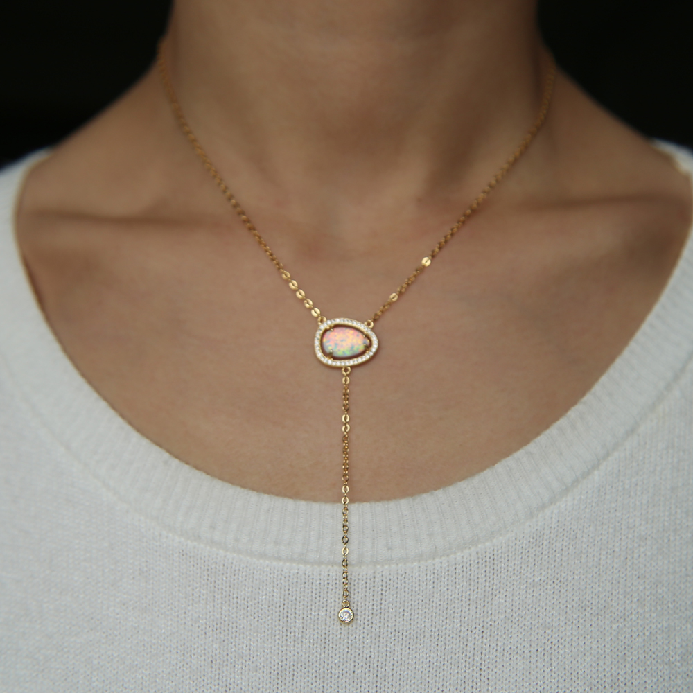 2018 latest design gold plated necklace for women jewelry high quality cz opal stone european women long Y lariat necklace style