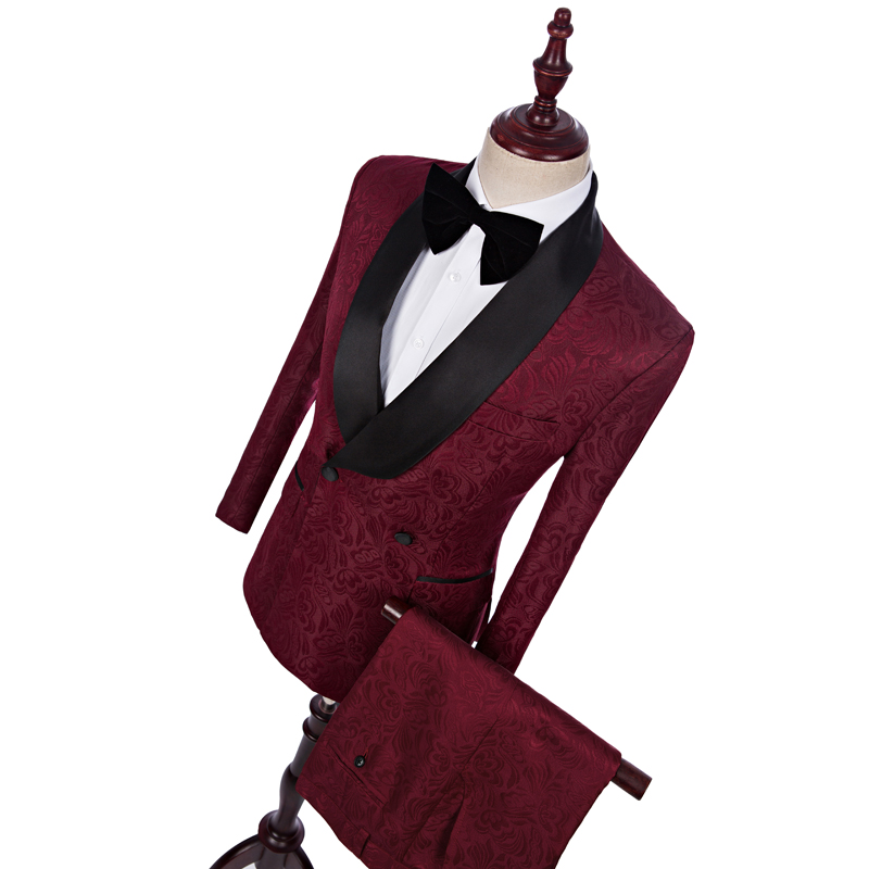 Wine Paisley Groom Tuxedos Double-Breasted Side Vent Men Wedding Blazer Men Dinner Prom Business Suit Customize(Jacket+Pants+Tie) 1160