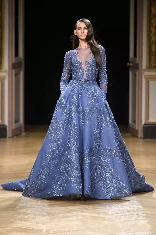 Zuhair Murad Gorgeous Prom Gowns Sheer Neck Long Sleeves Sequins Lace Applique Evening Dresses Charming Red Carpet Formal Dresses