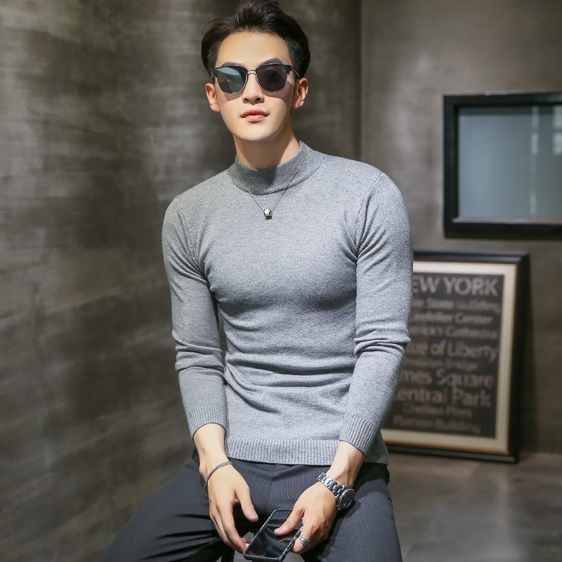 Autumn New Men's Sweaters Pullover Male Solid Color Slim Fit Turtleneck Sweater Tops Knitted Pullovers S-2Xl B4